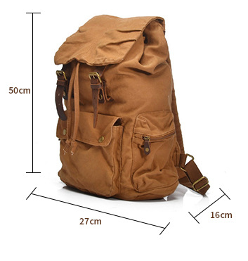 Durable Large Capacity Leisure Canvas Backpack C2105-Leather Canvas Backpack-Khaki-Free Shipping Leatheretro