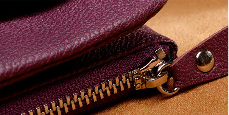 Large Storage Leather Double Long Wallets for Women 3482-Handbags, Wallets & Cases-Purple-Free Shipping Leatheretro