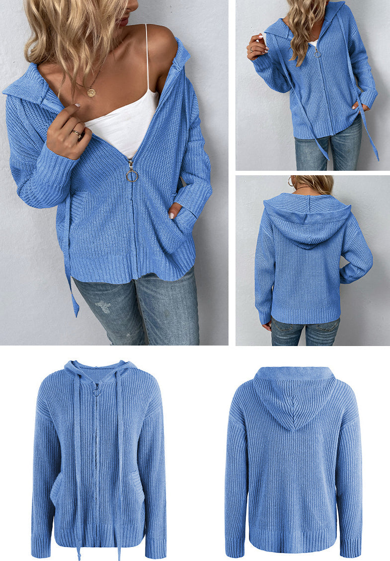 Fashion Zipper Knitted Cardigan Coats for Women-Coats & Jackets-Khaki-S-Free Shipping Leatheretro