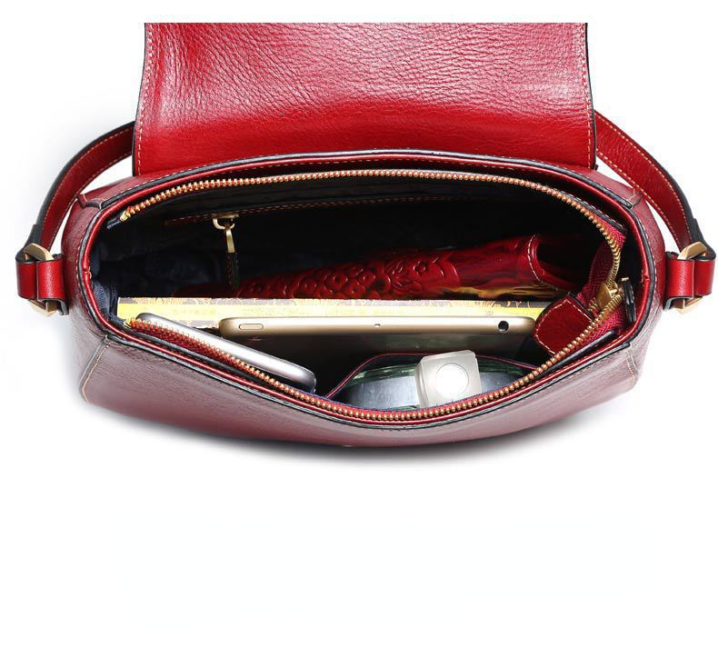 Vintage Cowhide Leather Totem Embossing Shoulder Handbags for Women-Leather Handbags for Women-Red-Free Shipping Leatheretro