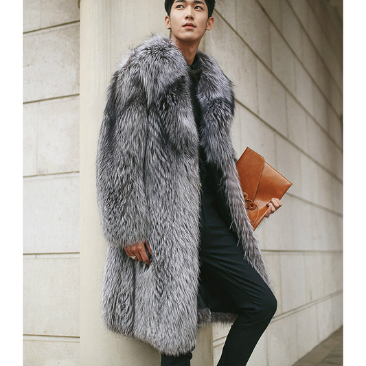 Luxury Artifical Fox Fur Plus Sizes Long Overcoat for Men-Outerwear-The same as picture-S-Free Shipping Leatheretro