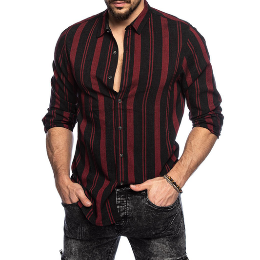 Long Sleeves Striped Shirts for Men-Shirts & Tops-Red-M-Free Shipping Leatheretro