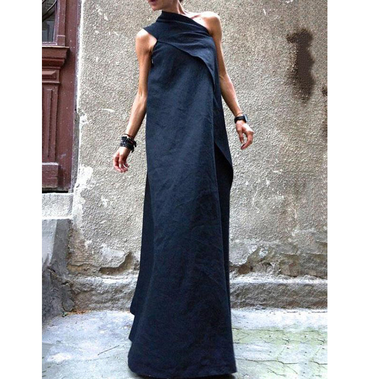 Sexy One Shoulder Sleeveless Designed Dresses-Dresses-Dark Blue-M-Free Shipping Leatheretro