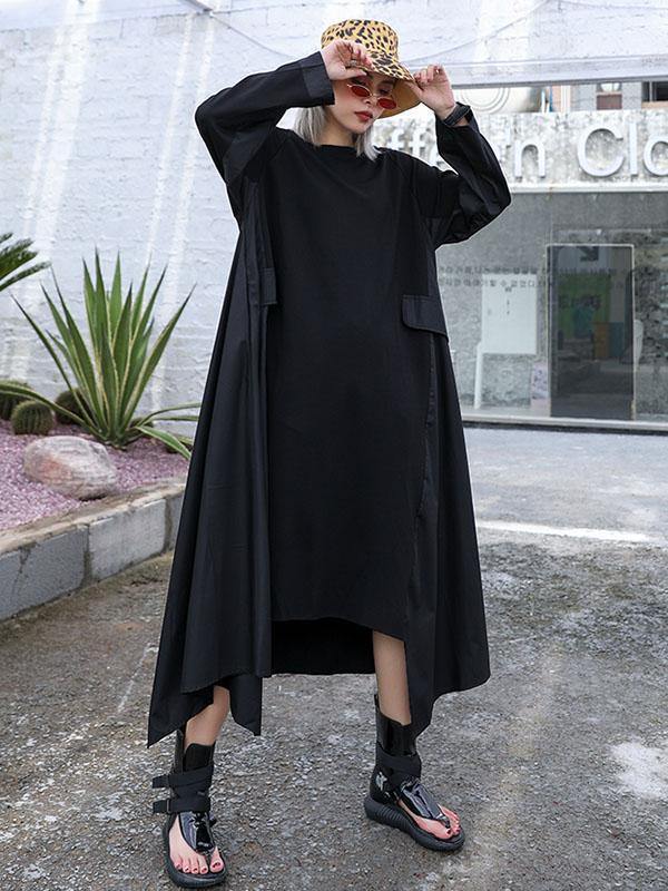 Black Loose A-line Long Sleeves Dresses-Cozy Dresses-FREE SIZE-BLACK-Free Shipping Leatheretro