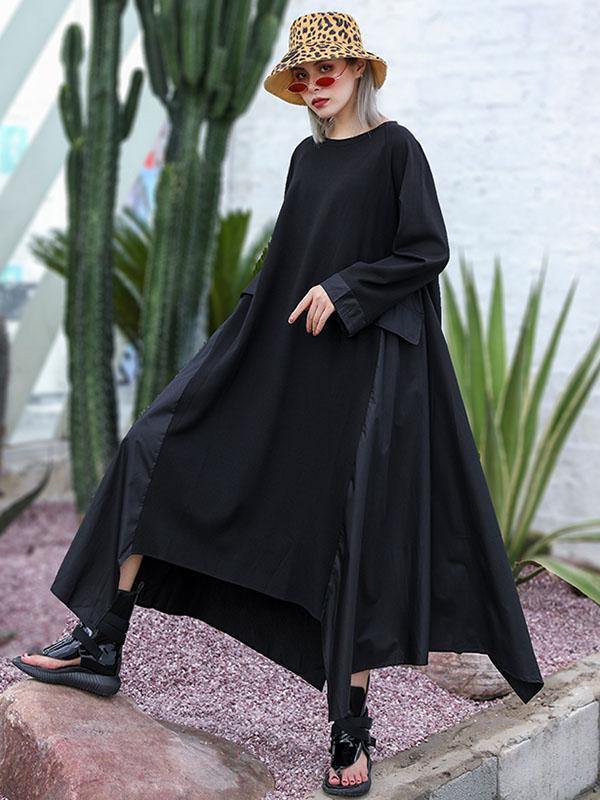 Black Loose A-line Long Sleeves Dresses-Cozy Dresses-FREE SIZE-BLACK-Free Shipping Leatheretro