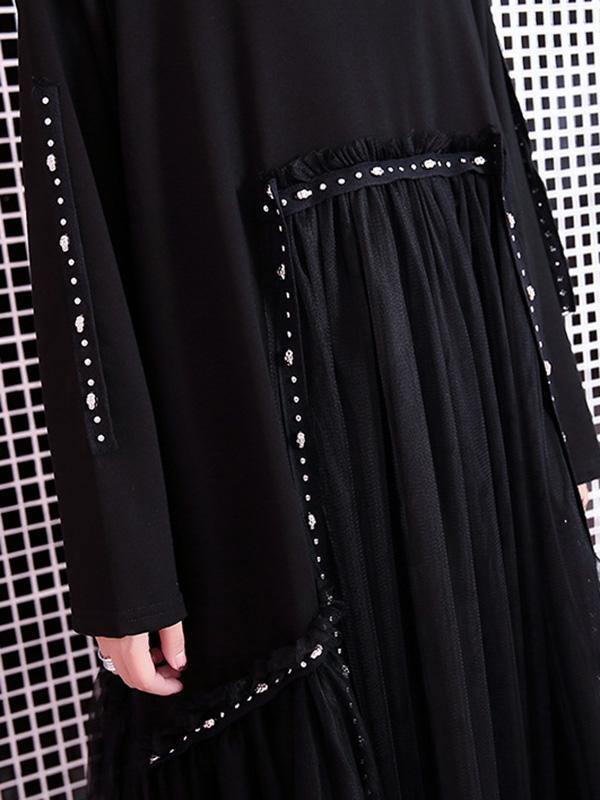 Black Loose Rivet Gauze Splicing Dress-Cozy Dresses-Free Size-Black-Free Shipping Leatheretro