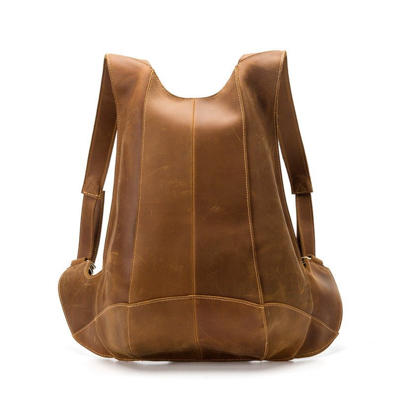 Simple Casual Cowhide Leather Backpack-Leather Backpack-Light Brown-Free Shipping Leatheretro