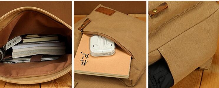 Vintage Large Storage Canvas Handle Backpacks 2006-Khaki-Free Shipping Leatheretro