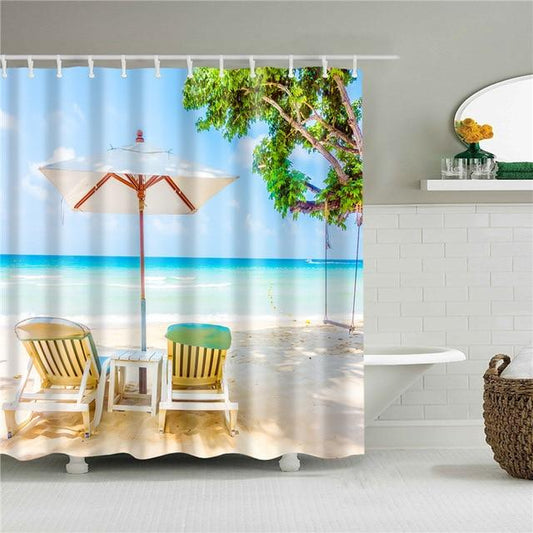 Beach Chairs Fabric Shower Curtain-Shower Curtains-180×180cm Shower Curtain Only-Free Shipping Leatheretro