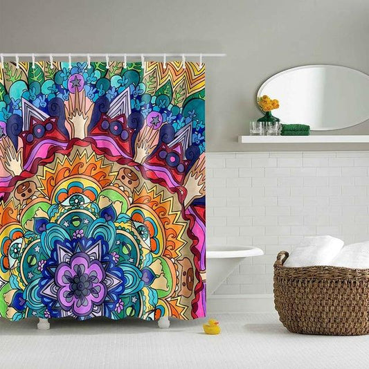 Boho Flaoral Style Print Fabric Shower Curtain-Shower Curtains-180×180cm Shower Curtain Only-Free Shipping Leatheretro
