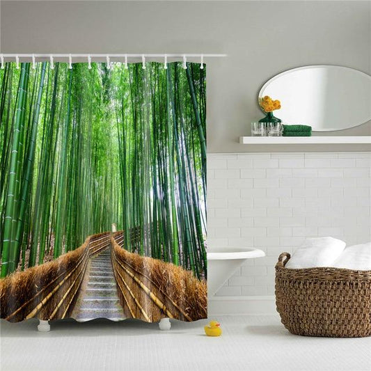 Bamboo Forest Road Print Fabric Shower Curtain-Shower Curtains-180×180cm Shower Curtain Only-Free Shipping Leatheretro