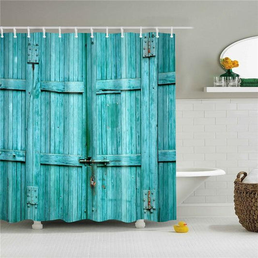 Vintage Aqua Doors Fabric Shower Curtain-Shower Curtains-180×180cm Shower Curtain Only-Free Shipping Leatheretro