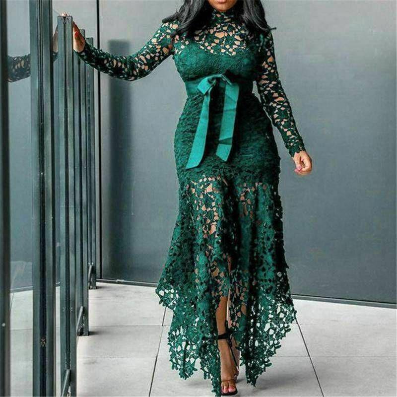 Lace Ladies Bodycon Plus Size Dress-Sexy Dresses-Green-S-Free Shipping Leatheretro