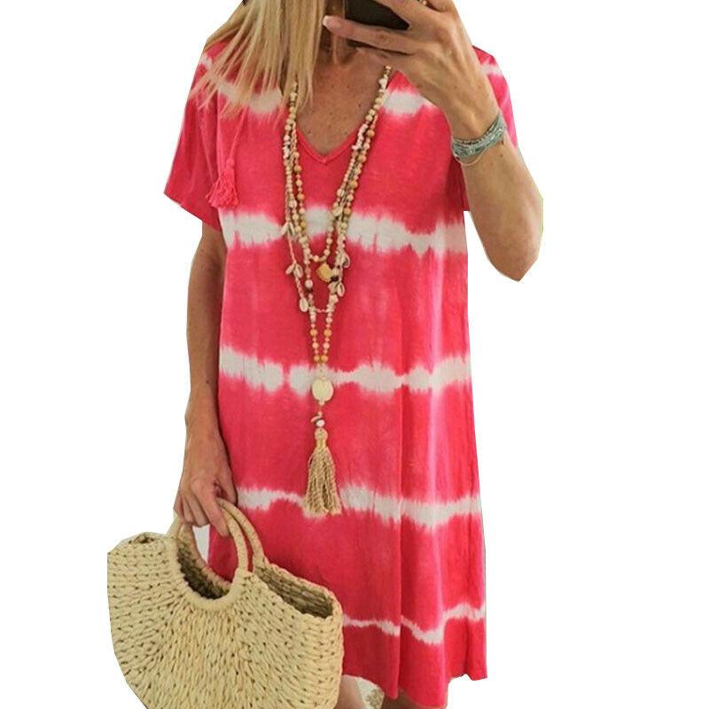 Summer Tie-dye Short Sleeve Mini Sundress-Mini Dresses-red-S-Free Shipping Leatheretro