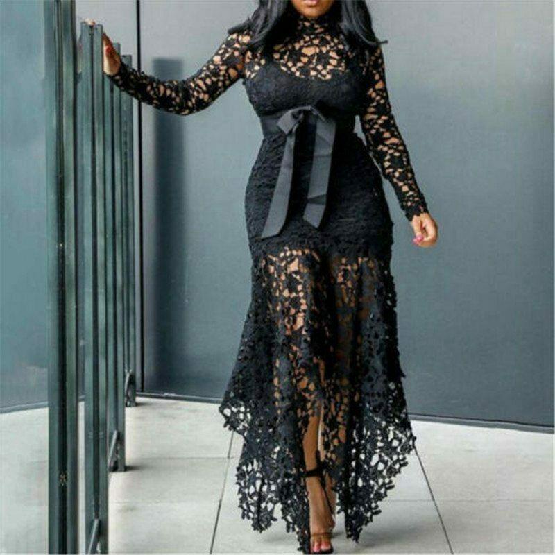 Lace Ladies Bodycon Plus Size Dress-Sexy Dresses-Black-S-Free Shipping Leatheretro