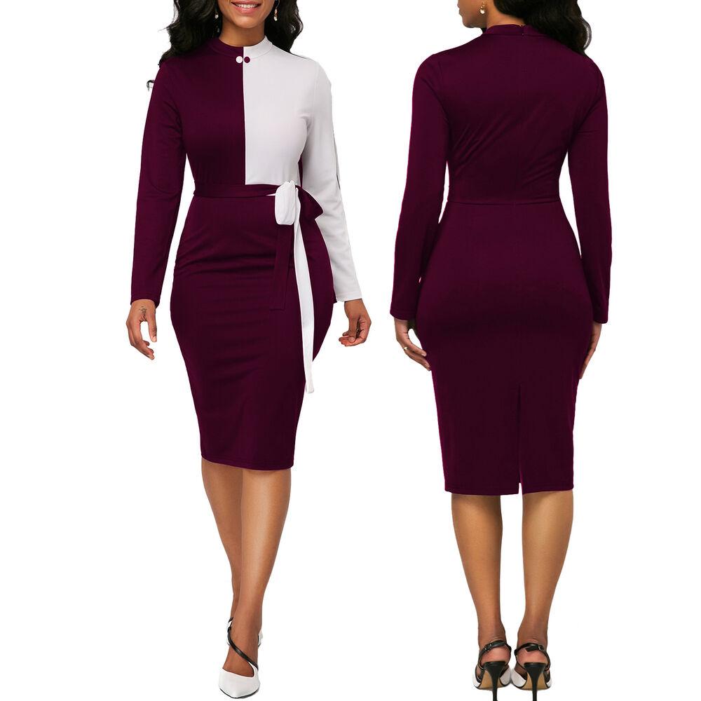 Long Sleeve Office Wear Bodycon Mini Dress-Sexy Dresses-Black-S-Free Shipping Leatheretro