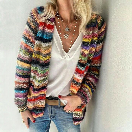 Bohemia Striped Colorful Knitting Cardigan-Sweaters&Hoodies-S-Free Shipping Leatheretro