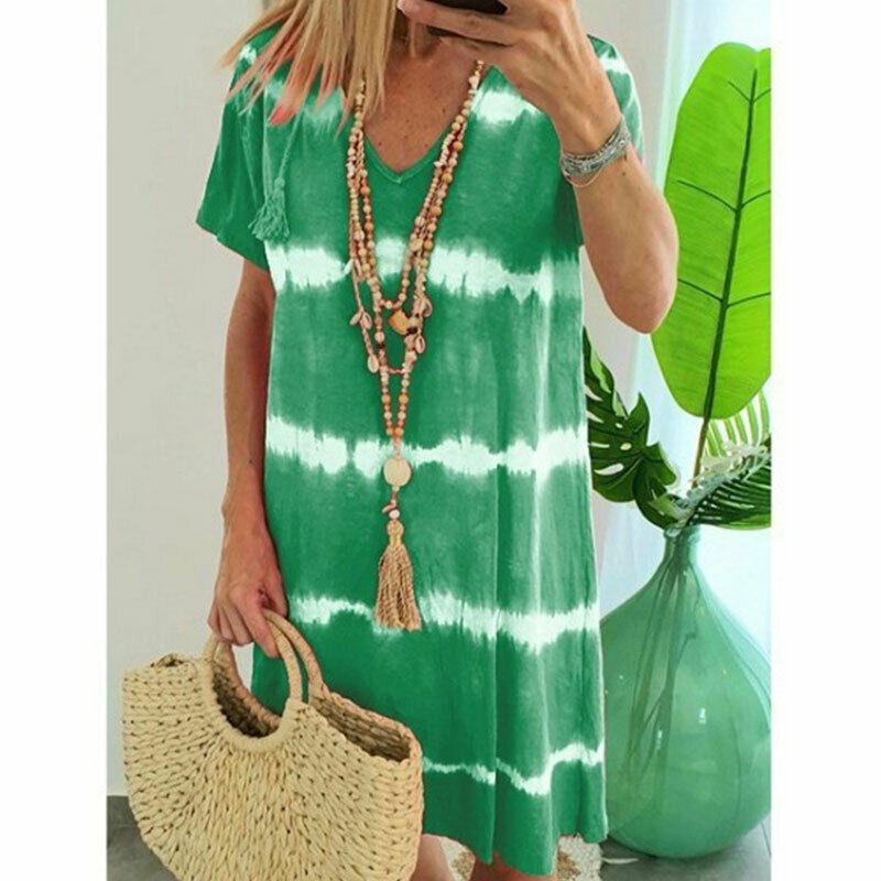 Summer Tie-dye Short Sleeve Mini Sundress-Mini Dresses-green-S-Free Shipping Leatheretro