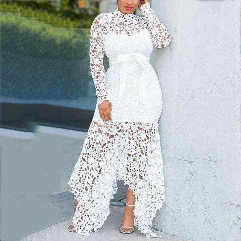 Lace Ladies Bodycon Plus Size Dress-Sexy Dresses-White-S-Free Shipping Leatheretro