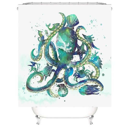 Octopus Fabric Shower Curtain-Shower Curtains-180×180cm Shower Curtain Only-Free Shipping Leatheretro