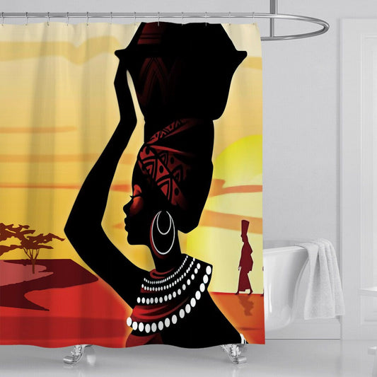 African Woman Fabric Shower Curtain-Shower Curtains-180×180cm Shower Curtain Only-Free Shipping Leatheretro