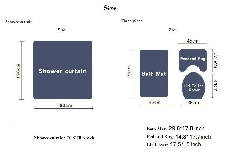 Valentine's 3D Rose Print Shower Curtain Sets with Rug-Shower Curtain+3Pcs Mat-Free Shipping Leatheretro