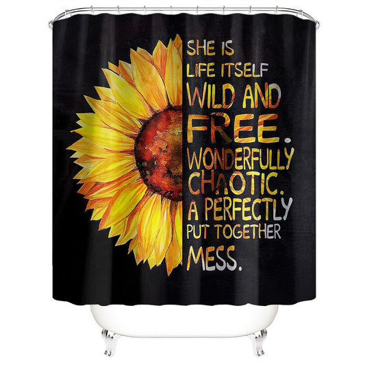 Sunflower Letter Fabric Shower Curtain-Shower Curtains-180×180cm Shower Curtain Only-Free Shipping Leatheretro