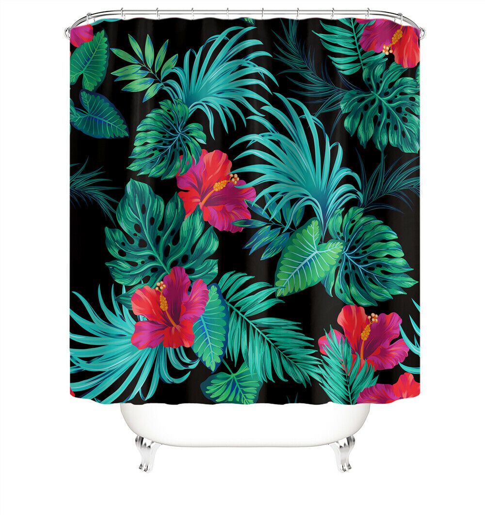 Floral&Leaf Fabric Shower Curtain-Shower Curtains-180×180cm Shower Curtain Only-Free Shipping Leatheretro