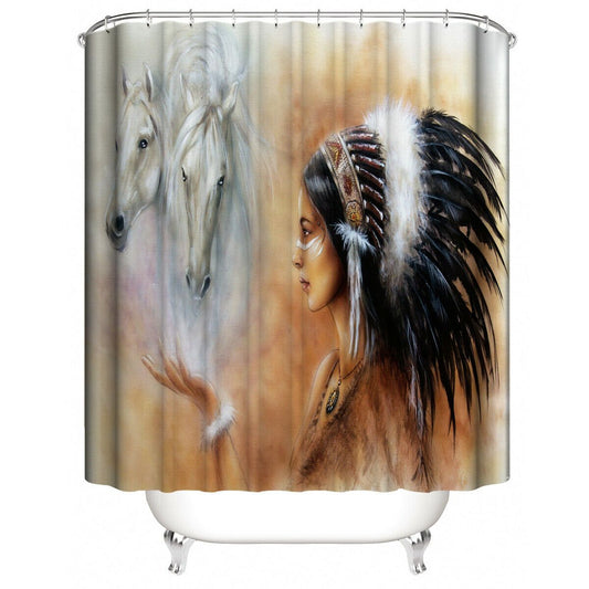 Girl Horse Fabric Shower Curtains-Shower Curtains-180×180cm Shower Curtain Only-Free Shipping Leatheretro