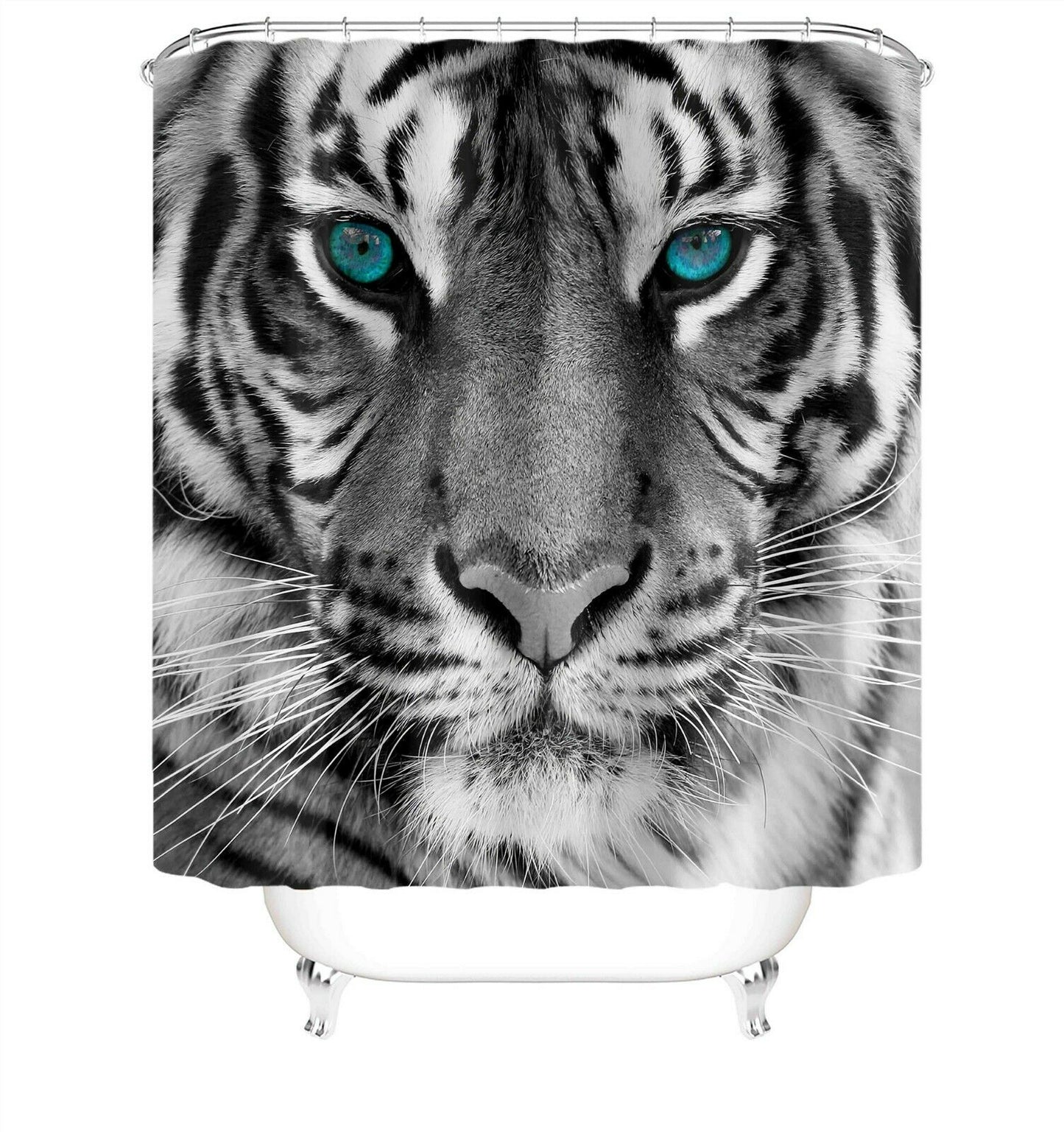 Tiger Face Print Fabric Shower Curtain-Shower Curtains-180×180cm Shower Curtain Only-Free Shipping Leatheretro