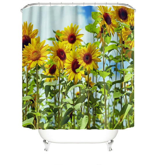 3D Sunflowers Fabric Shower Curtain for Bathroom-Shower Curtains-180×180cm Shower Curtain Only-Free Shipping Leatheretro