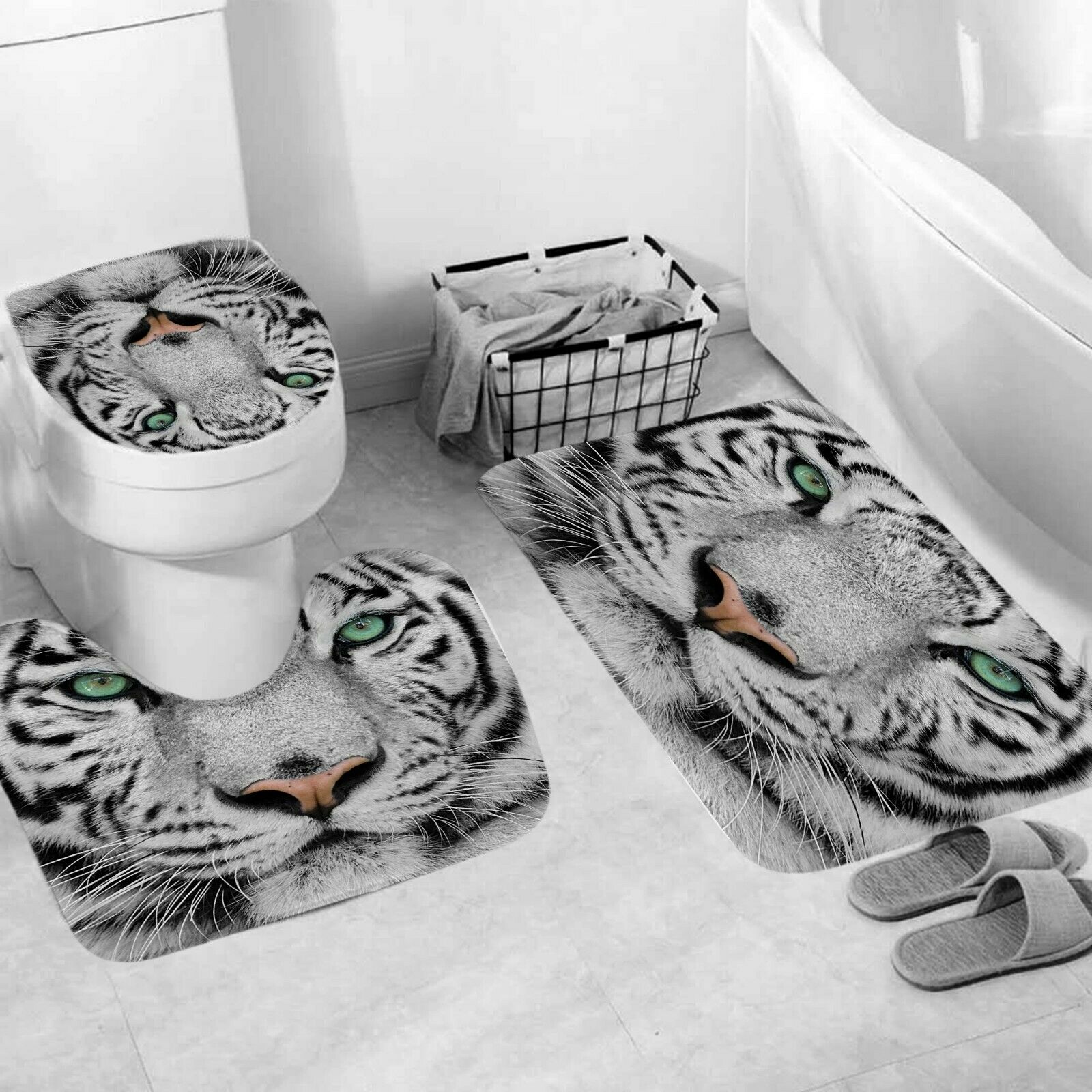 Tiger Head Fabric Shower Curtain-Shower Curtains-Free Shipping Leatheretro