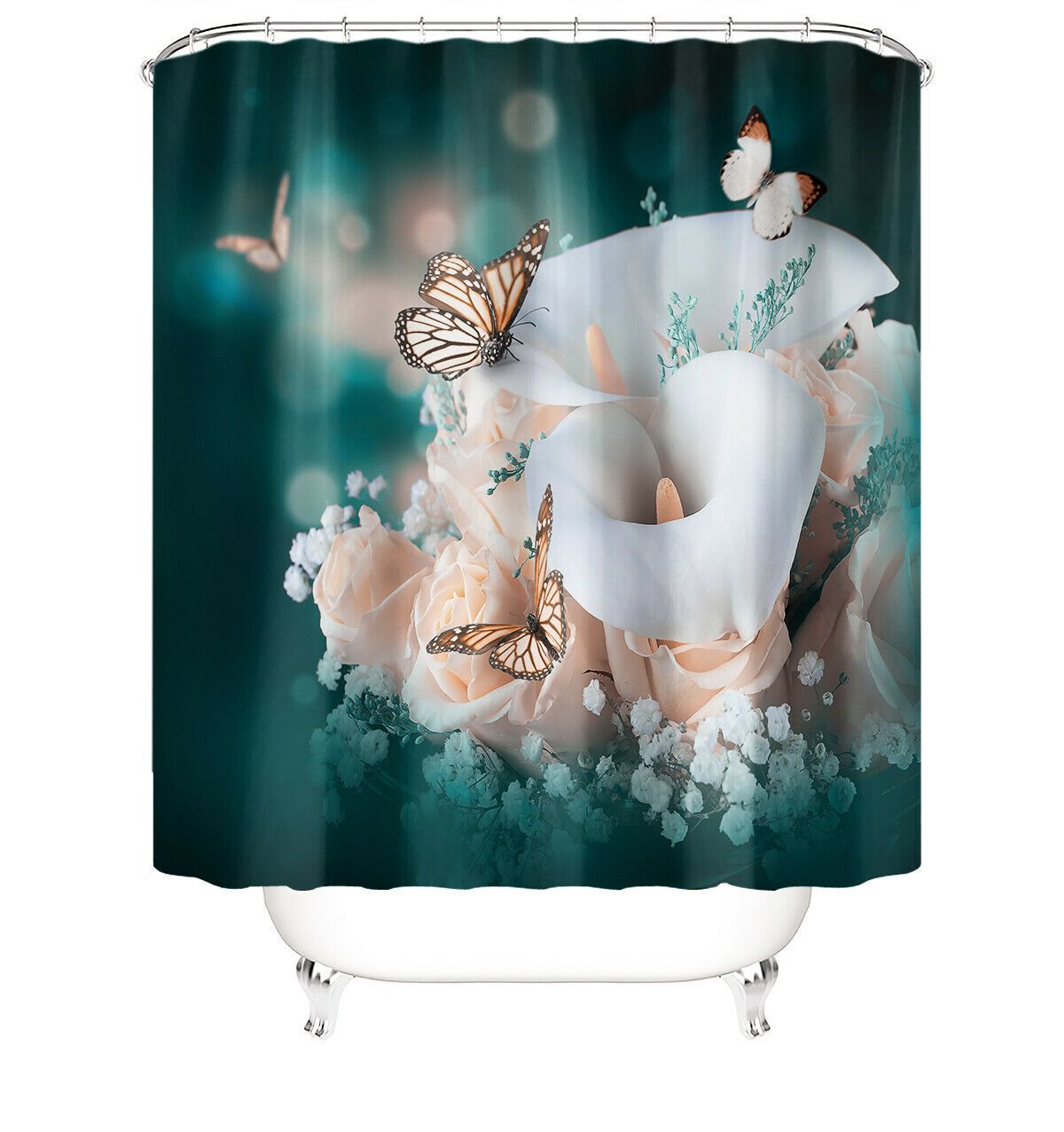 Butterflies&Flower Fabric Shower Curtain-Shower Curtains-180×180cm Shower Curtain Only-Free Shipping Leatheretro