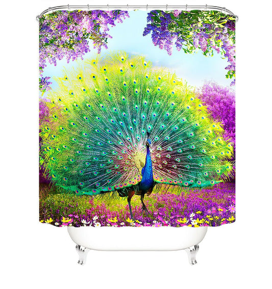 Peacock Spreading Tail Fabric Shower Curtains-Shower Curtains-180×180cm Shower Curtain Only-Free Shipping Leatheretro