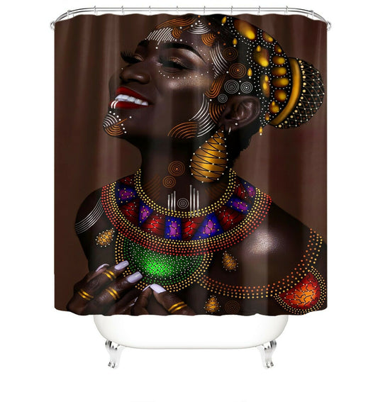 African Woman Fabric Shower Curtain-Shower Curtains-180×180cm Shower Curtain Only-Free Shipping Leatheretro