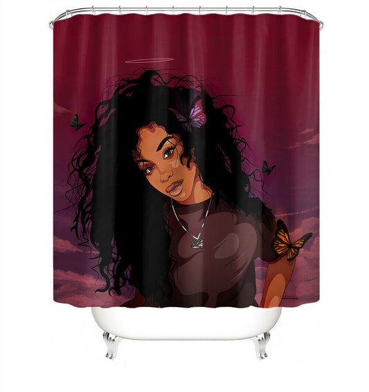 African Woman Fabric Shower Curtains-Shower Curtains-180×180cm Shower Curtain Only-Free Shipping Leatheretro