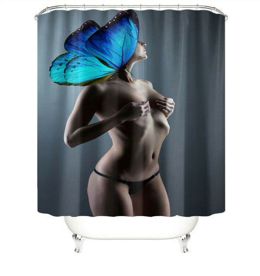 Butterfly Women Fabric Shower Curtain for Bathroom-Shower Curtains-180×180cm Shower Curtain Only-Free Shipping Leatheretro