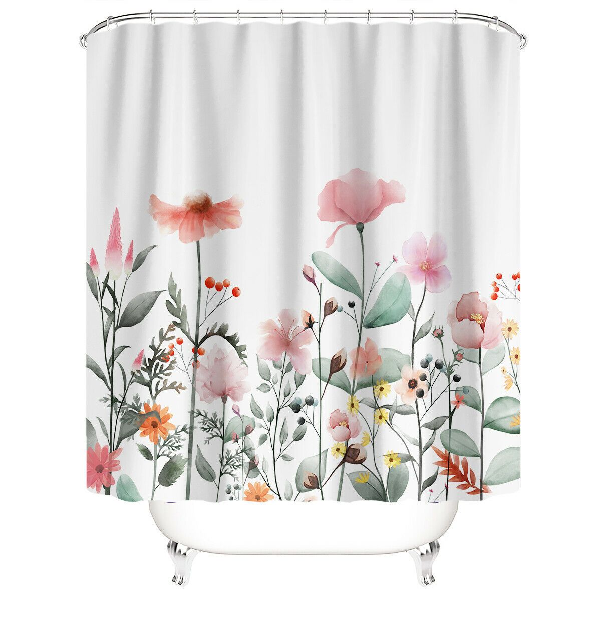 Pink Floral Fabric Shower Curtain-Shower Curtains-180×180cm Shower Curtain Only-Free Shipping Leatheretro