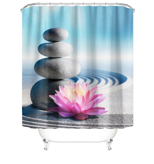 Lotus Stone Fabric Shower Curtain-Shower Curtains-180×180cm Shower Curtain Only-Free Shipping Leatheretro