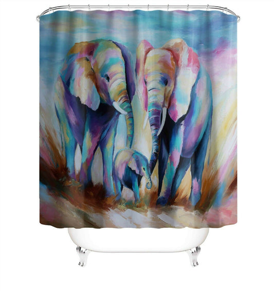 Elephant Family Fabric Shower Curtain For Bathroom-Shower Curtains-180×180cm Shower Curtain Only-Free Shipping Leatheretro