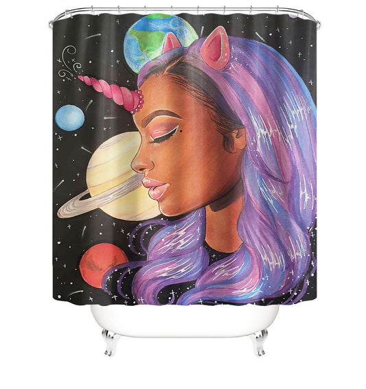 Unicorn Girl Fabric Shower Curtains-Shower Curtains-180×180cm Shower Curtain Only-Free Shipping Leatheretro