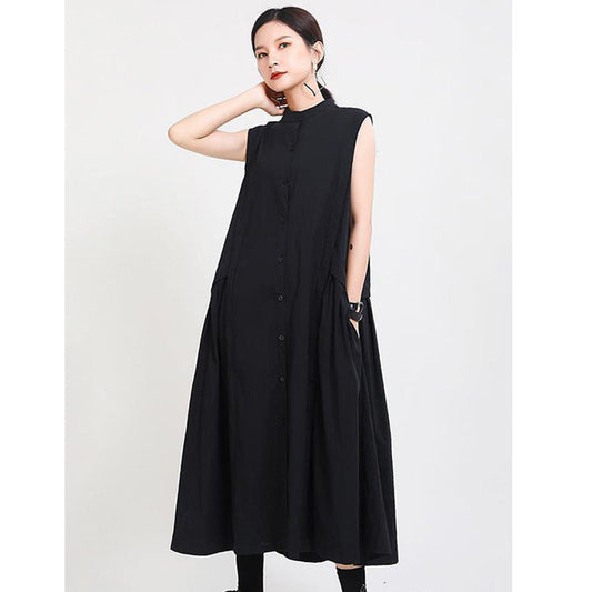 Casual Stand Collor Cotton Elegant Dresses-Dresses-Black-One Size-Free Shipping Leatheretro