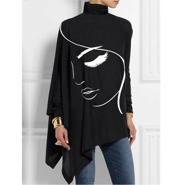 Elegant High Neck Women Long Sleeves T Shirts-Shirts & Tops-Q-3WTXXA93-OP100801-S-Free Shipping Leatheretro