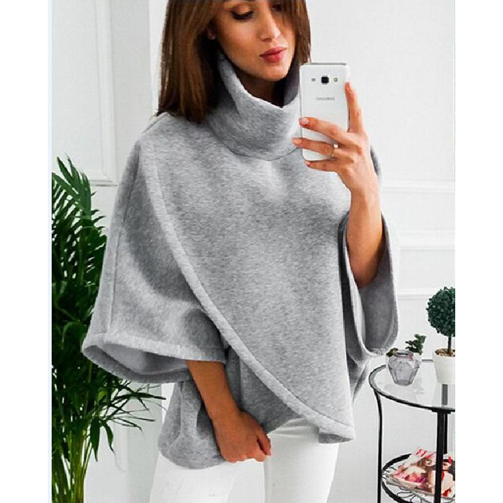 Women High Neck Irregular Fall Cape Hoodies-Women Hoodies-Gray-S-Free Shipping Leatheretro